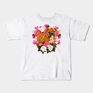 English Bulldog Puppy with flowers Kids T-Shirt